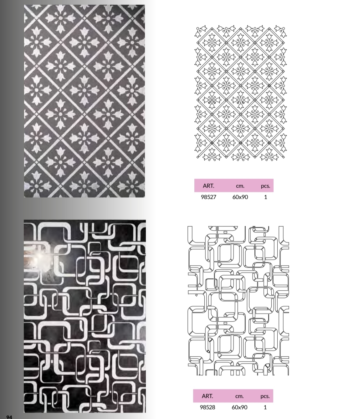 Pack de 2 stencils: mosaico floral y geométrico retro, 60x90 cm